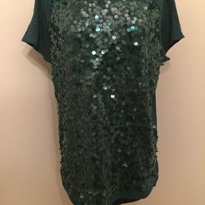 Loft Sequin Front T-Shirt in Emerald Green